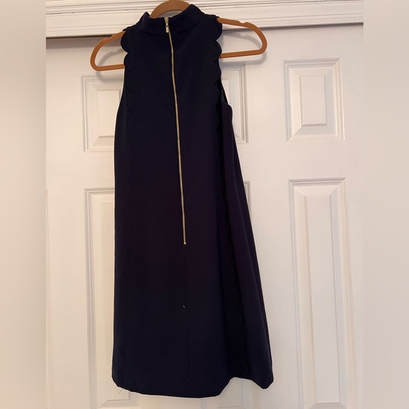 Tahari by ASL Scallop Shift Dress with Mock Neck Women's Dress Navy - Picture 5 of 7